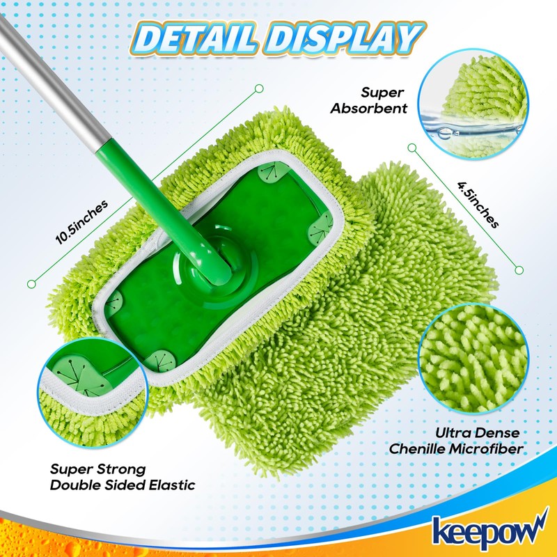 KEEPOW Reusable Microfiber Mop Pads Compatible with Swiffer Sweeper Mop,