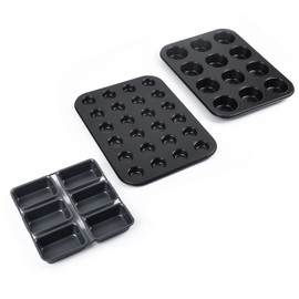 IMPRESA [3-Piece] Steel Nonstick Bakeware Set for Baking Cupcakes - Cupcake Baking Pans Set - Loaf Pan Nonstick Bakeware for Bread - Baking Sets for Kitchen - for Simple Cakes