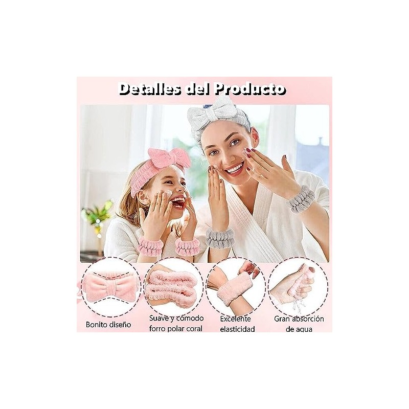 TUMYES Juego de Diademas Spa, Vellón Coral Suave, RosaBlanco