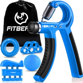 Hand Exerciser for Strengthening Forearm Grip Training Set - Pack of 5 FitBeast Adjustable Hand Exerciser Finger Stretcher Training Ring & Stress Relief Grip Ball for Athletes, light blue