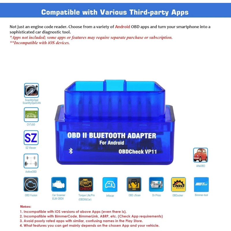 Veepeak Mini Bluetooth OBD2 Scanner OBD II Car Diagnostic Scan