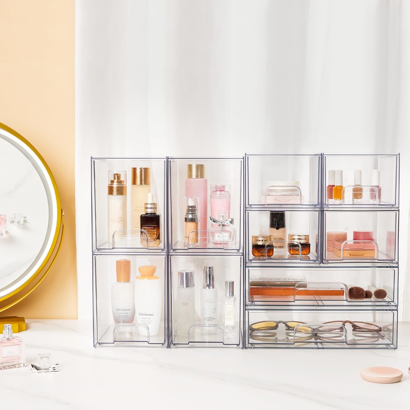 Vtopmart 12''W Clear Stackable Storage Drawers,3 Pack Acrylic Plastic Organizers