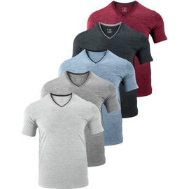 5 Pack Mens V-Neck Dry Fit T-Shirts, Active Athletic Short Sleeve Workout Tops, Performance Gym Tees (Set 1, XX-Large)