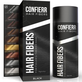 CONFIERR Keratin Hair Fibers for Men & Women - Fill In Fine or Thinning Hair, Instantly Thicker, Fuller Looking Hair (Black, 15g)
