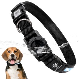 PANTIDE Dog Collar for Air Tag - IPX7 Waterproof Dog Collar Holder for Airtag with Smart QR Code 2 LED Light Colour Flashing Dog collar with Soft Padded Metal Loop for Small Medium Large Dog (L)