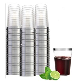50pcs Plastic Cups 300ML Western Food 10oz Clear Plastic Disposable Hard (Silver)