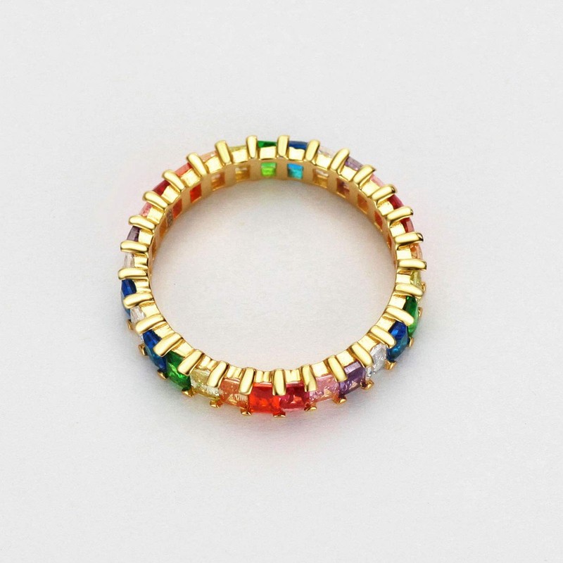 Michooyel 18K Gold Plated Emerald Cut Eternity Band Ring Rainbow