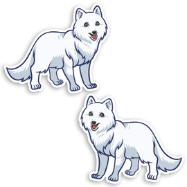 2 x 10cm White Arctic Fox Vinyl Stickers - Cute Animal Laptop Sticker #30035 (10cm Wide)