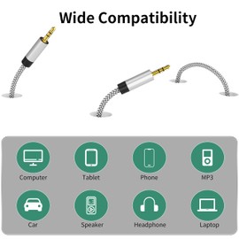 PPTVC 3.5mm Male to Male Stereo Auxiliary Audio Cable 3FT(2Pack), Nylon Braided Unbreakable & Great for iPhones, iPads, Headphones, Smartphones, Notebooks, Cars & Other Devices with 3.5mm Aux Port