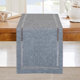 BAZIOE Modern Table Runner Grey Linen Table Runner Washable Openwork Design Ideal for Holiday Party Decoration, Dining Table, Restaurant, Christmas Party