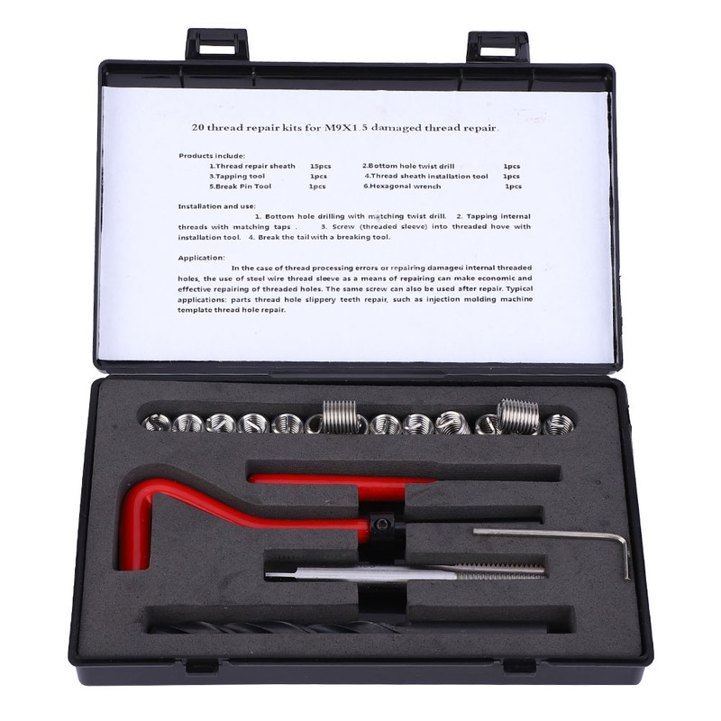20 Pcs Thread Repair Kit M9x1.5 Stainless Steel Rethreading Tap