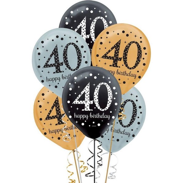 40th Birthday Balloons - Sparkling Celebration Latex Balloons Party Supply 15ct