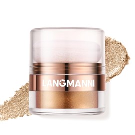 Glitter Body Highlighter Powder Body Shimmer Sparkle Face Brightening Highlighter Powder For Face Eyes Body Glow Maquillaje Con Cabeza de Esponja（Dorado）