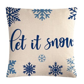 7COLORROOM Christmas Decorations Pillow Covers Blue Snowflake Let It Snow Cushion Cover Winter Holiday Farmhouse Merry Christmas Decor Xmas Pillowcases 18’’×18’ for Home Couch Patio