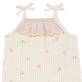 Modern Moments by Gerber Baby Girls' Sleeveless Ruffle Romper, Beige Cherry Stripe, 0-3 Months