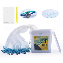 Goture American Fishing Cast Net Saltwater Freshwater,3/8in Mesh Size Casting Net for Bait Fish Shrimp Trap,Pure Lead Sinkers Dual Color Double Selvage Add Tape,8ft Radius Throw Cast Net with Needle