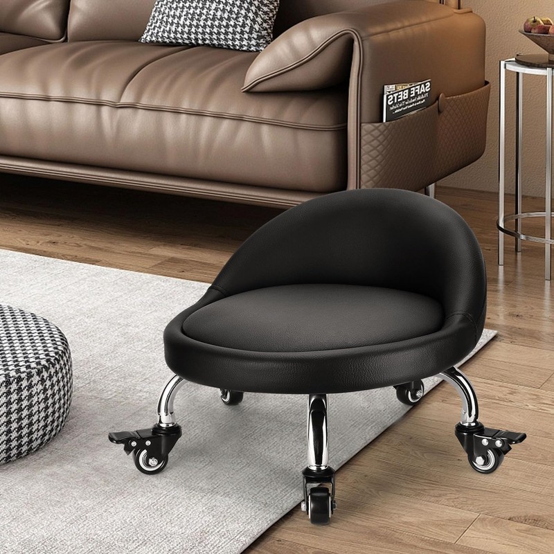 FLOLXNB Low Height Rolling Stool,Low Stool Chair with Back,Low Roller