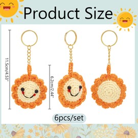 nbeads Pack of 6 Wool Yarn Keyrings, Sunflower Bag Pendant, Woven Key Fob, Car Keyring, Flower Pendant for Bag Decoration, Hanging Ornaments, orange
