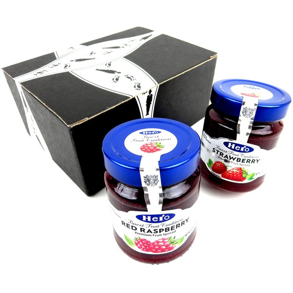Hero Premium Fruit Spreads 2-Flavor Variety: One 12 oz Jar Each of Red Raspberry and Strawberry in a BlackTie Box (2 Items Total)