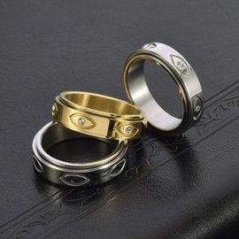 YIFSIY Rotated Fidget Ring for Anxiety Titanium Steel Devil's Eye Spinner Rings 18K Yellow Gold Plated Jewelry Gift for Men/Women Size 5