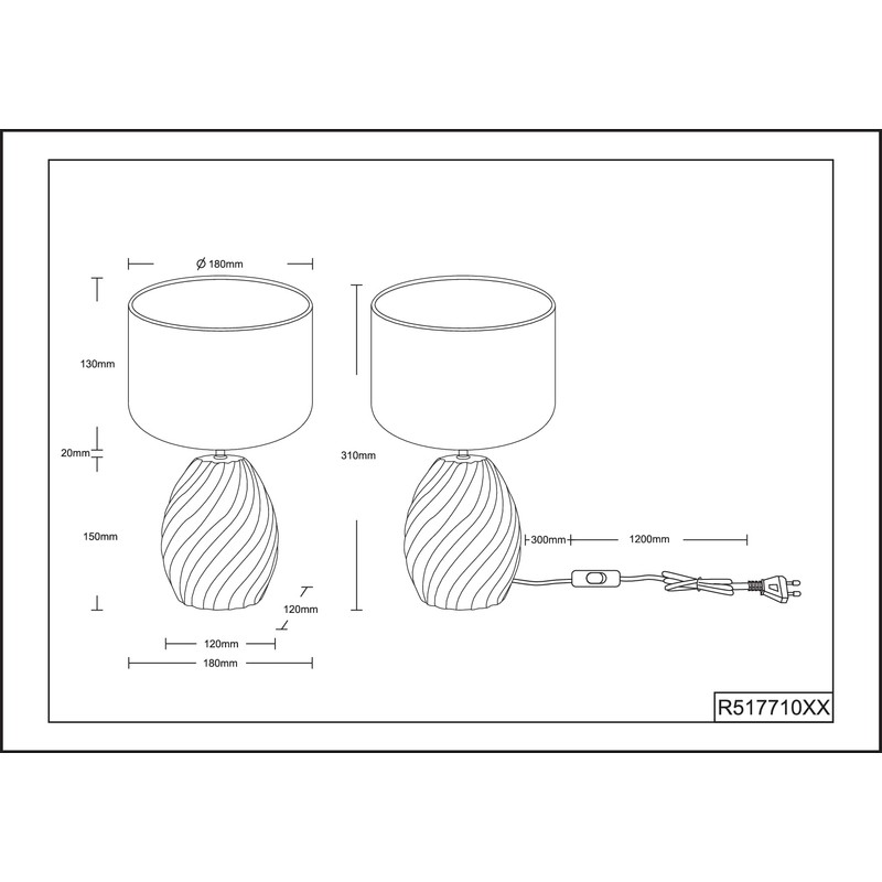Reality Leuchten Melva R51771031 Table Lamp, Ceramic Base Matte White,