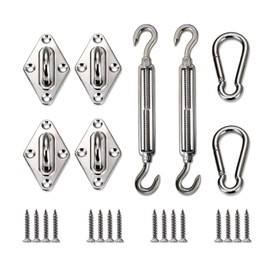 SunnyRoyal Shade Sail Hardware Kits for Rectangle Stainless Steel Accessary Includes Turnbuckles Pad Eyes Snap Hooks Screws Installation Tighten Sail to Install (6 inches)