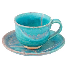 Marui Seitou Shigaraki-Yaki Hechimon Cup & Saucer Capacity Approx. 210ml Ro-Kusa Blue MR-3-4397
