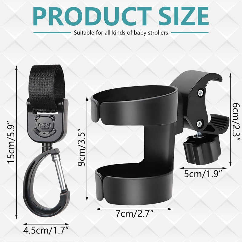Drinks Holder Pram, Pack of 2 Universal Drink Holders, 360