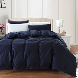 KAREVER Navy Comforter Set Queen Bedding Set Women Soft Bed Comforter Set Breathable Blanket Men Dark Navy Blue Lightweight Quilts Set Queen Size