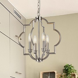 Jonsi Brushed Nickel Chandelier Light Fixtures Ceiling Hanging, 4 Light Orb Geometric Hanging Chandeliers for Dining Room, Entryway, Foyer, Living Room