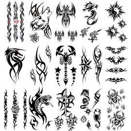 Oottati 15 Sheets Small Cute Hand Arm Temporary Tattoo Stickers Black Dragon Snake Star Cross Wolf Flower Scorpion Spider Totem