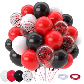 Patimate Red Black Balloons Set, 50 pcs 12 inch Black Red White Confetti Latex Balloons Kit for Graduation Birthday Wedding Baby Shower Retirement Party Decorations