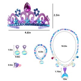 YTUCASSix Piece Set of Mermaid Crown with Princess Jewelry Set, Mermaid Necklace Bracelet Earring Ring Hairpin Set, Princess Jewelry Party's Most Popular Dressing Accessories Gift