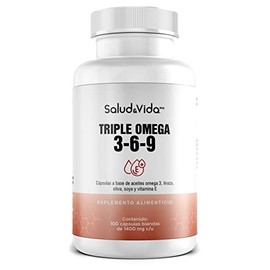 Triple Omega 3-6-9 con Con Aceite de Omega 3, Olivo, Linaza y Vitamina E | 100 Cápsulas | Ácidos Grasos Esenciales y Naturales | S&V | Sin Gluten y Si