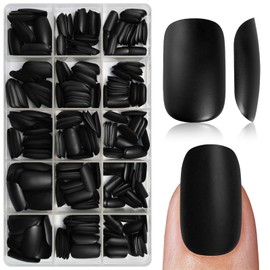 LuckForever 420pc Square Press on Nails Medium Fake Nails with Adhesive Tabs, Medium Press on Nails Square Glue on Nails Black Acrylic Nails Press ons False Nails Medium Squoval Artificial Nails