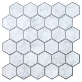 MAIN STREET WALL CREATIONS Peel Stick 8"x8" Art Wall Tile Hexagon Mosaic Gray MARBLE SILVER Made in USA