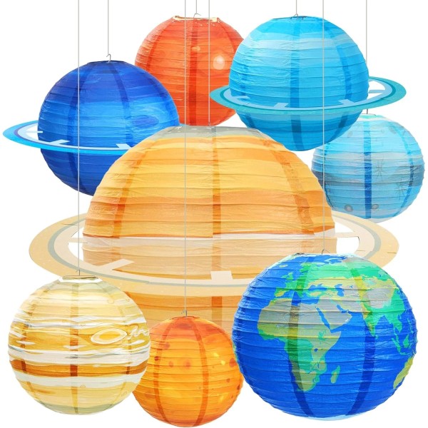 Bisanzoya Space Paper Lanterns 8PCS 12 Inch Hanging Planets Lantern