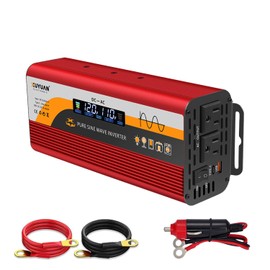 500W Pure Sine Wave Inverter (1000W Peak), 12V/24V Auto-Detect, 50Hz/60Hz Switchable, LCD Display, Type-C Fast Charging, Silent Design, Overload & Overheat Protection for RV, Home (RED-500W)