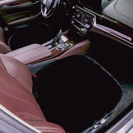 OGLAND 2 Pack 20 inchs Fluffy Genuine Sheepskin Car Seat Covers for Auto Interior Accessories Cushions with Soft Fuzzy Wool Natural Fur Non-Slip (Black, 2 Pieces Front)