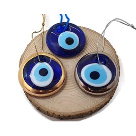 MYSTIC JEWELS 3 Eyes to Hang – Glass Against Evil Eye Blue and White in 3 Colours, Classic Blue, Gold and Silver Colour Around