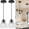 6" Mini Hammered Glass Black Pendant Lights Kitchen Island Lighting