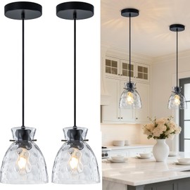 6" Mini Hammered Glass Black Pendant Lights Kitchen Island Lighting 2 Pack
