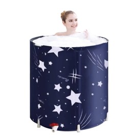 PLKO Foldable Bathtub Portable Soaking Bath Tub,Portable tub for adults,Collapsible Soaking Bath Tub for Shower Stall,Thickening with Thermal Foam to Keep Temperature(Blue Sky)