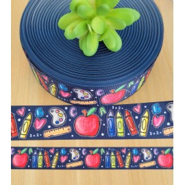 Unbranded 5/8, 7/8 & 1.5" (1 YD) Back to School Grosgrain Ribbon Crayons Paint Apple Ruler - 7/8 inch