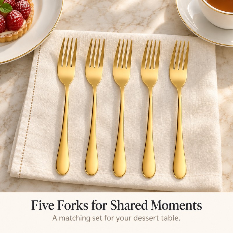 5-Piece Gold Dessert Fork Set – 410 Stainless Steel Fruit
