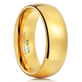 King Will GLORY 8mm 24k Gold Plated High Polished Comfort Fit Domed Tungsten Ring Wedding Band 9