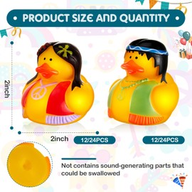 DEEKIN 48 Pcs 60s Hippie Rubber Ducks 2 Inch for 60s Summer of Love Tie Dye Hippie Themed Parties Flower Retro Gift Nostalgic Groovy Party Favors