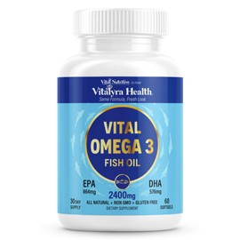 VITAL NUTRITIVE Suplementos de aceite de pescado Omega 3 Vital 2400 mg  864 mg de EPA y 576 mg de DHA  1440 mg de ácidos grasos omega-3 totales...    