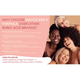 MavoCare Boric Acid Suppositories for Women – 600mg with Calendula & Vitamin E – BV & Yeast Infection Support, pH Balance, Odor Relief, Fast-Dissolving, Moisturizing, Vegan Formula