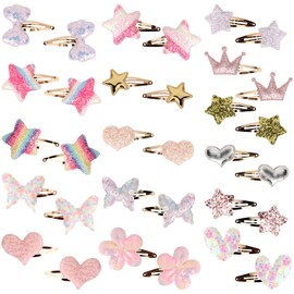 MOTIBACK Girls Hair Clips Various Designs with Star, Butterfly and Heart, Strong Clip for School, Party, Daily Life